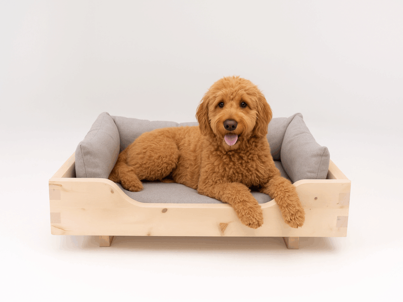Design-Hundebett Zirbe mit Hund – handgefertigt im Alpenstil von Zirbe1880