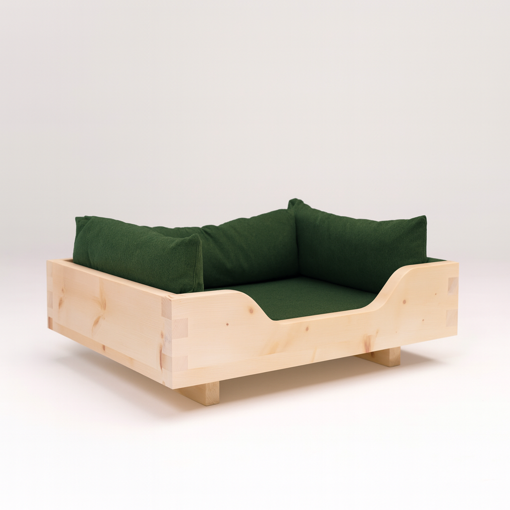 Tiroler Loden Stoff im Zirben Hundebett, weiche und robuste Oberfläche aus reiner Schafwolle